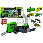 Transportná súprava nákladných vozidiel a dinosaurov - zelená